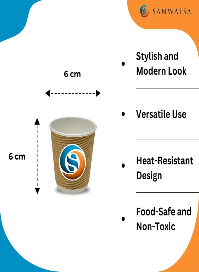 SANWALSA [90 ml, 50 Count, Brown Disposable Ripple Paper Cups | Eco-Friendly & Heat-Resistant Cups for Wedding, Party, Picnic, Cafes | Ideal for Tea, Coffee, Juice & Water - Image 2
